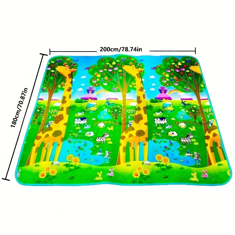 Two-Sided Baby Play Mat, Ideal for Ages 0-3, Measures 200x180cm, Made with PVC Surface, Safe Crawling Mat, Flippable Foam Floor Mat, Educational and Waterproof for Mess-Free Playtime.