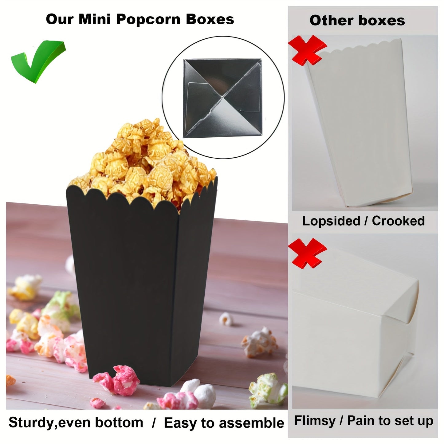 50 Mini Popcorn Boxes, Paper Bags for Individual Servings at Weddings, Graduations, Birthday Parties. Perfect for Small Pretzel Treats, Popcorn, Candy Bars. Movie Theater Snack Containers.