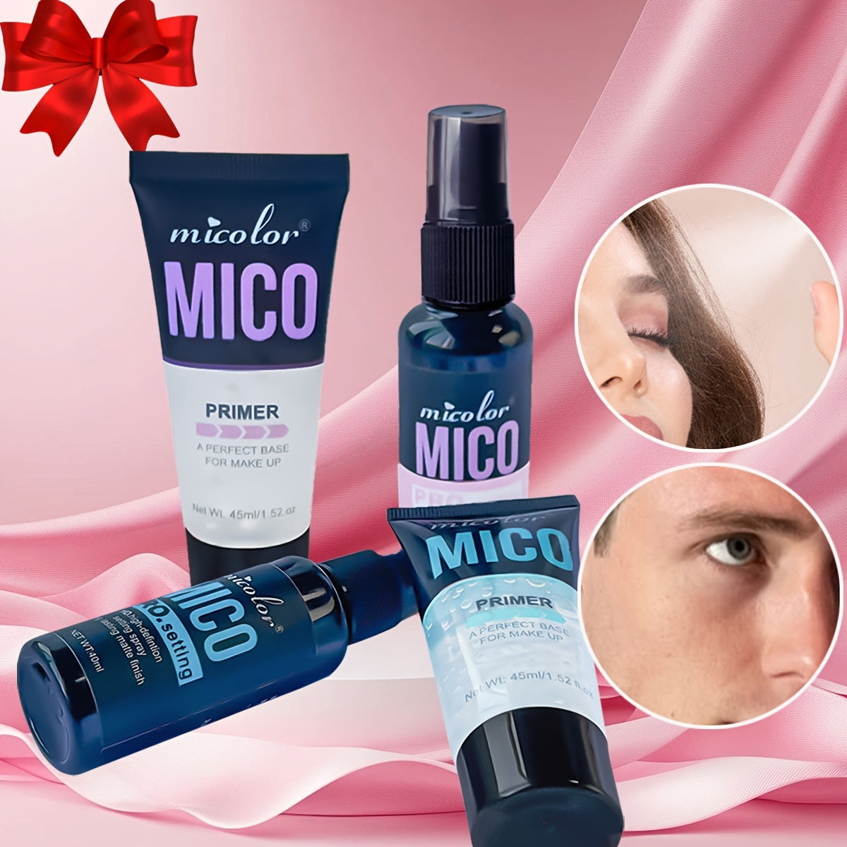 4pcs Mico Primer & Setting Spray Set - Creamy Texture in White Shades - Perfect Valentine's Gift for Flawless Skin