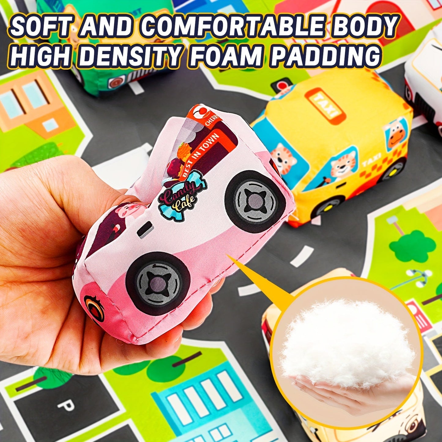 Set of 6 Soft Toy Cars for Toddlers with Play Mat and Storage Bag - Ideal Gift for 1-Year-Olds on Birthdays, Halloween, or Christmas