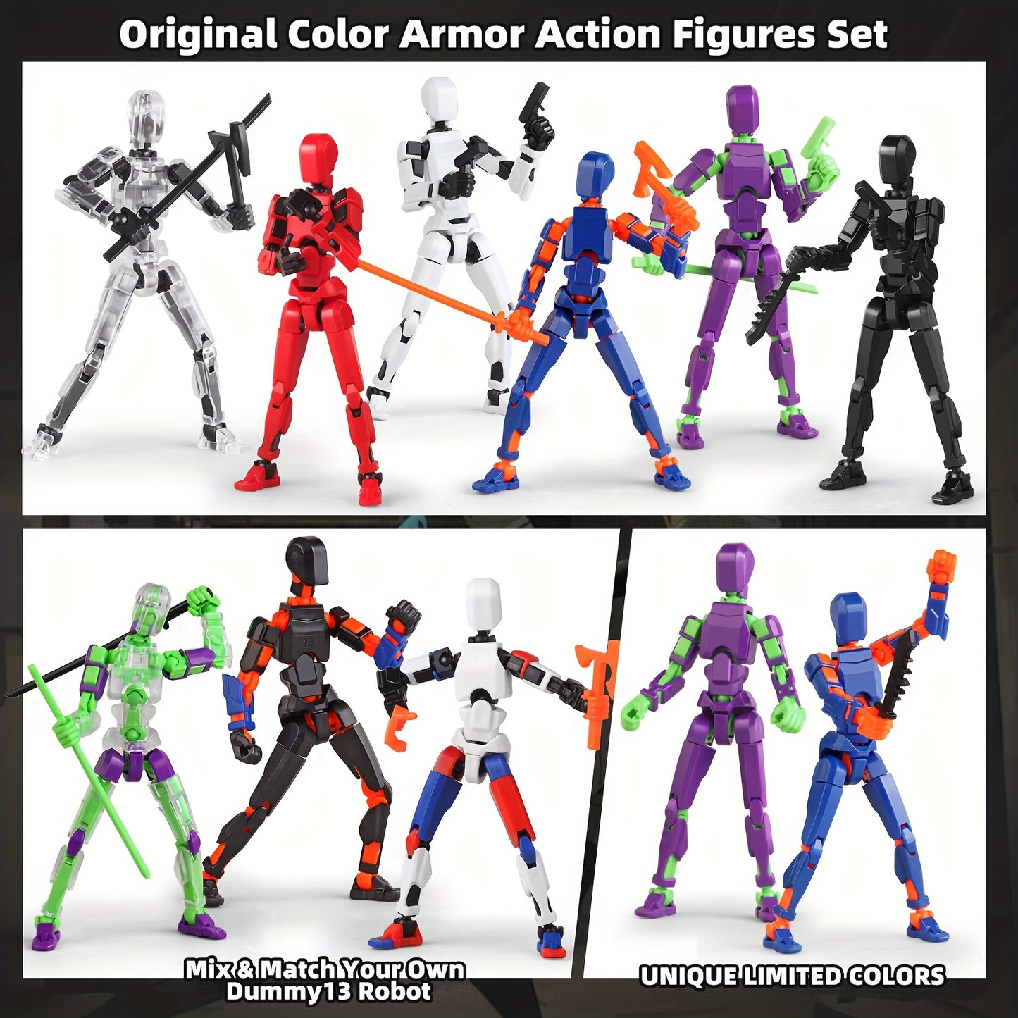 6-piece T13 robot action figure set, articulated dummy toy printed in 3D, ideal birthday gift for 3-8 year old collectors.