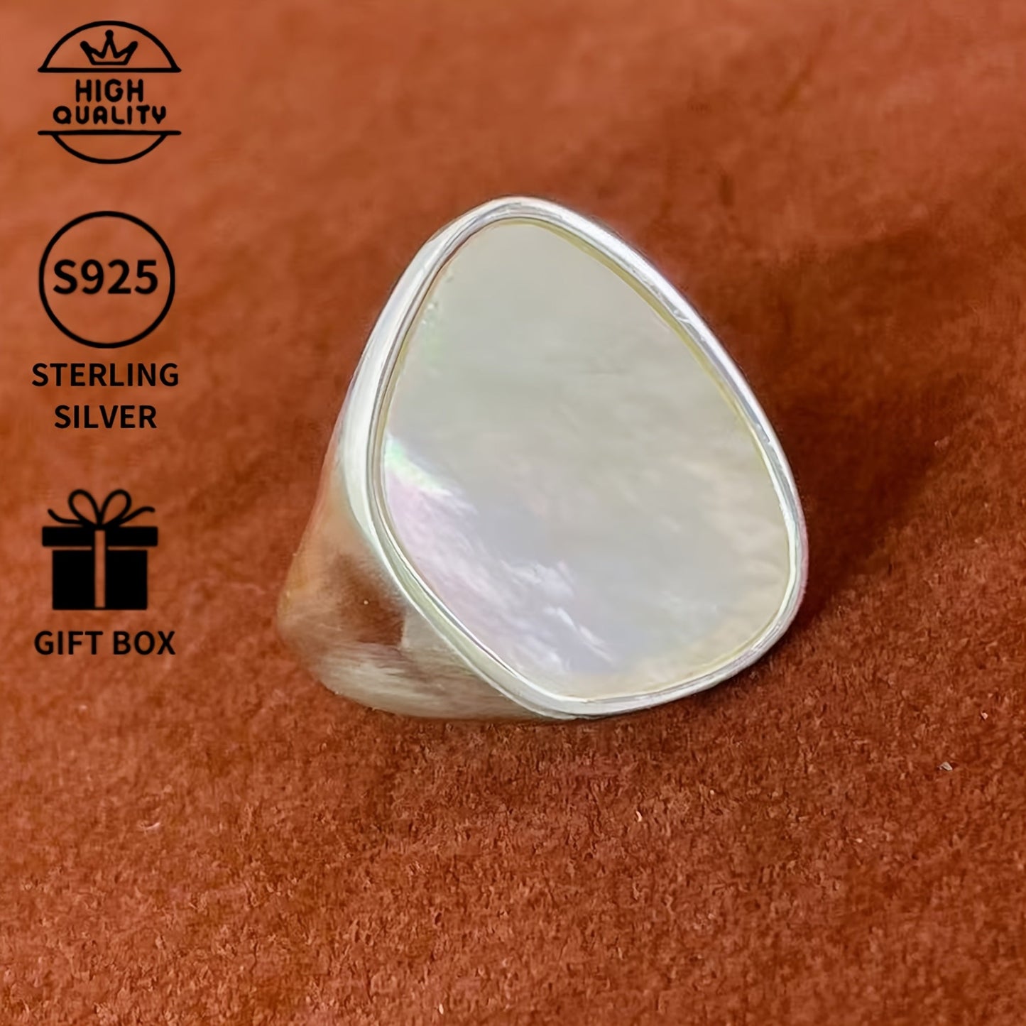 Handcrafted Luxury Hip Hop Style Ring with 925 Sterling Silver and 14K Gold Plated Shell Inlay - Perfect for Special Occasions and Celebrations like Christmas, Thanksgiving, Mother's Day, Valentine's, Proposals, Anniversaries, and Birthday Parties -