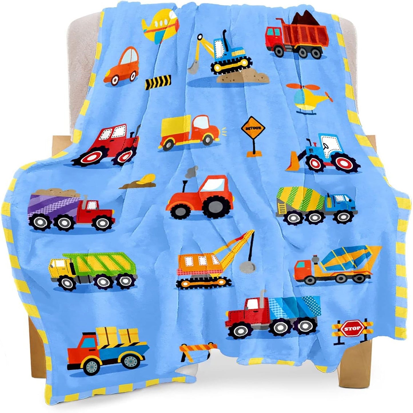 Building Boys and Girls Lightweight Blanket - This cute and soft Small Truck Car Blanket is perfect for keeping your little one cozy. Featuring a comfortable flannel edge and velvet blue throw blanket measuring 40x50 inches, it makes a lovely gift.