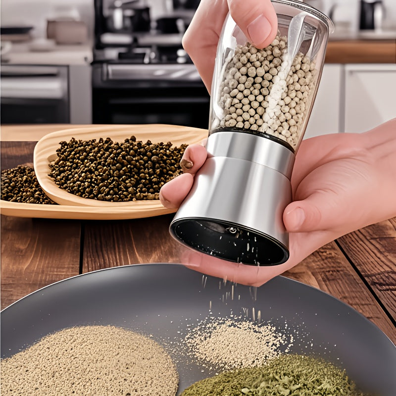 This ceramic core spice grinder is portable and versatile, featuring stainless steel grinder for salt and pepper. Made from durable glass, it is compatible with both regular salt and sea salt, perfect for kitchen, outdoor activities, and home use. Ideal