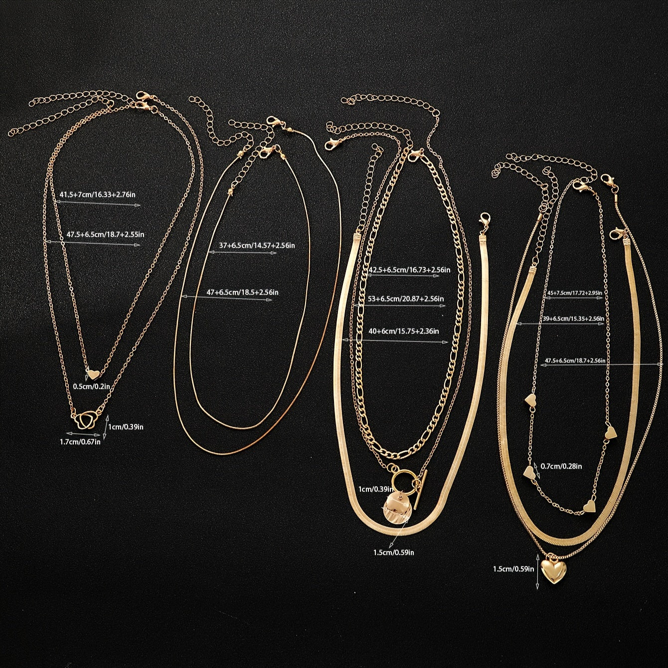 This stylish necklace set features 10 pieces with vintage heart and geometric pendants, complete with a snake chain and OT clasp. Ideal for everyday wear, special occasions, and gifting, this pendant necklace is the perfect accessory.