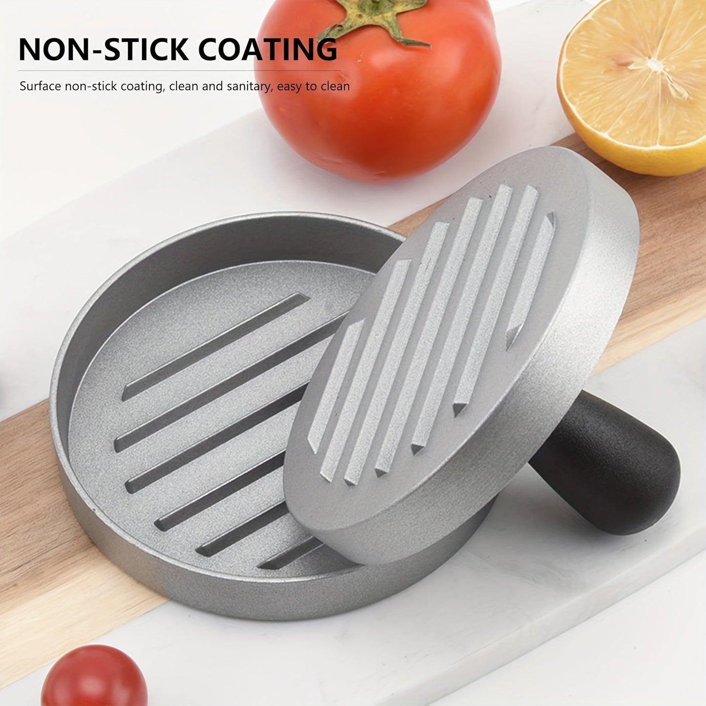 1 Pack of Stainless Steel Hamburger Patty Press Mold with Wood Handle - Non-Stick Burger Patty Maker for Homemade Burgers