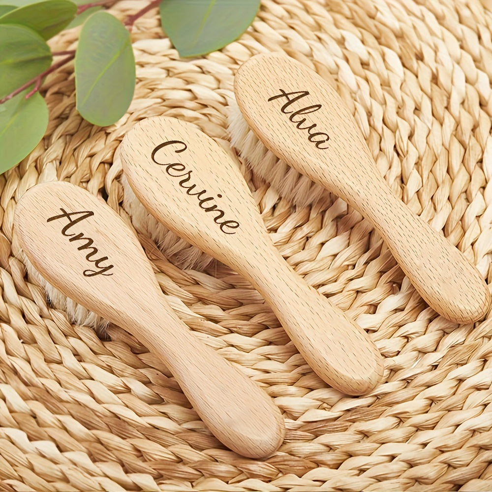 Personalized Wooden Hair Brush with Engraving, featuring Ramadan Sheep, Star, and Moon design. Customize with a name for a unique and thoughtful gift, perfect for Mother's Day or a birthday celebration. A special souvenir to cherish.