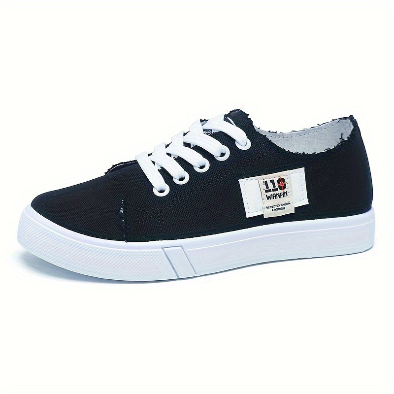 HERUMIN Women's Lace-Up Sneakers in Black, White & Blue Denim, Comfortable PVC Sole, Casual and Stylish for Spring.