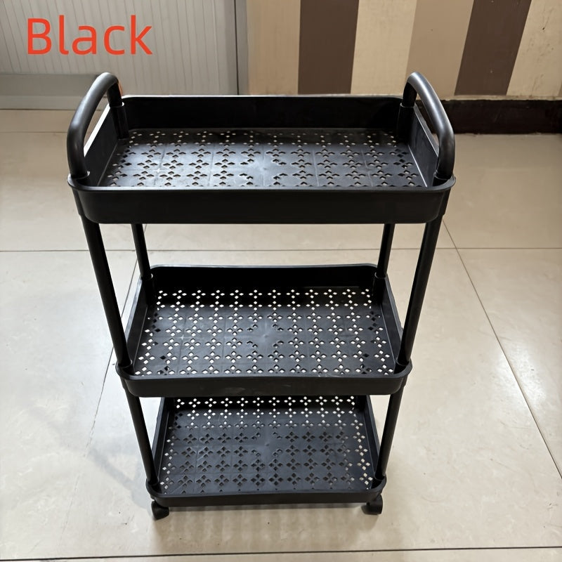 Multifunctional Plastic Storage Cart Organizer with Wheels - No Assembly Needed! Ideal for Kitchen, Bathroom, or Bedroom Use.