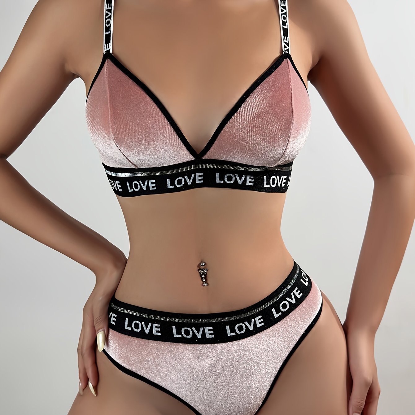 Women's Letter Shoulder Strap Bra and Mid-waist Panty Set- an all-season, comfortable and soft underwear set for daily wear.