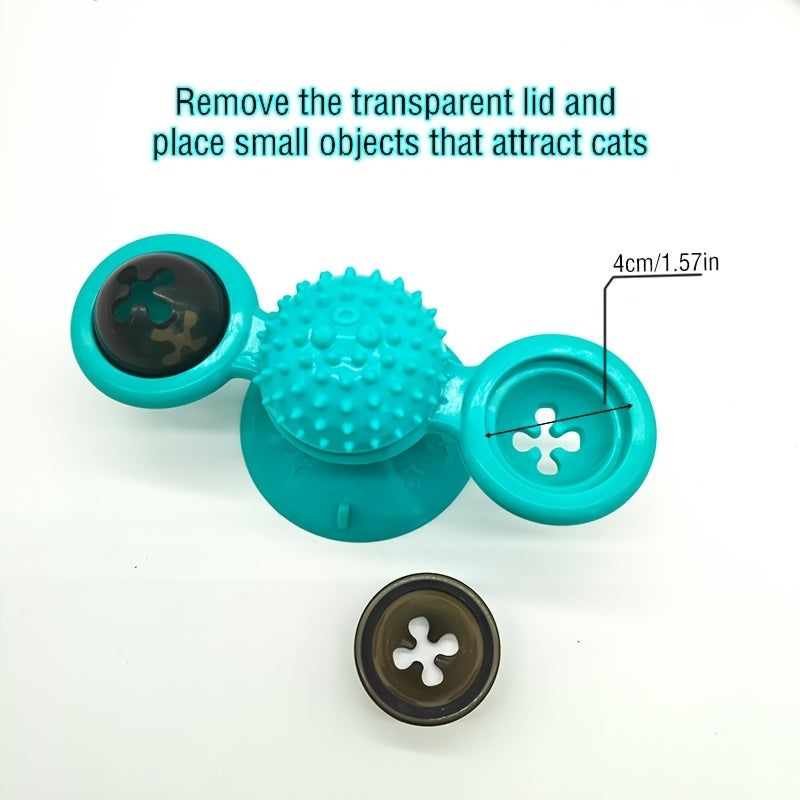 Fun rotating cat toy with windmill turntable design stimulates cat's vitality, enhances emotions, and offers interactive play for pets.