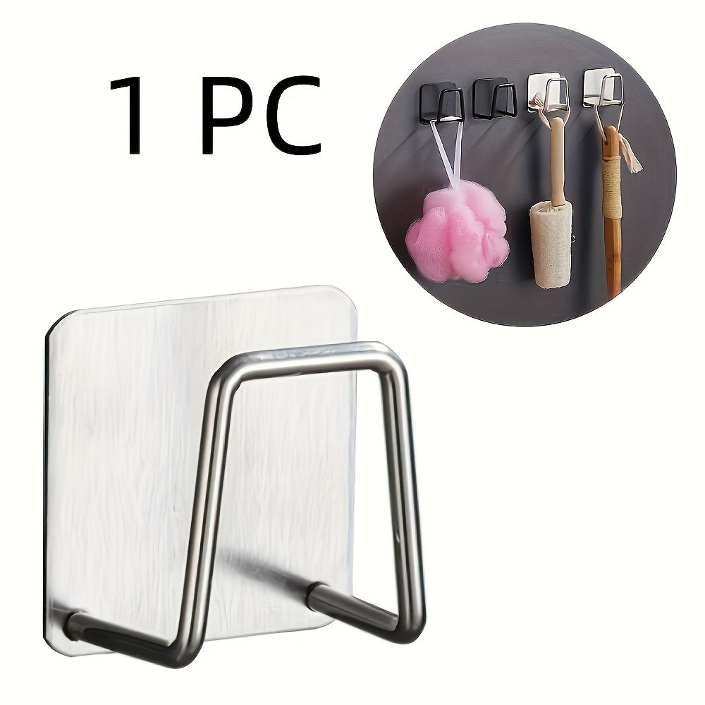 Sleek Stainless Steel Kitchen Sink Organizer with Adhesive Sponge Rack and Drain Rack | Convenient Wall-Mounted Hook for Fabrics and Accessories, Ideal for Organizing Kitchen Storage Items