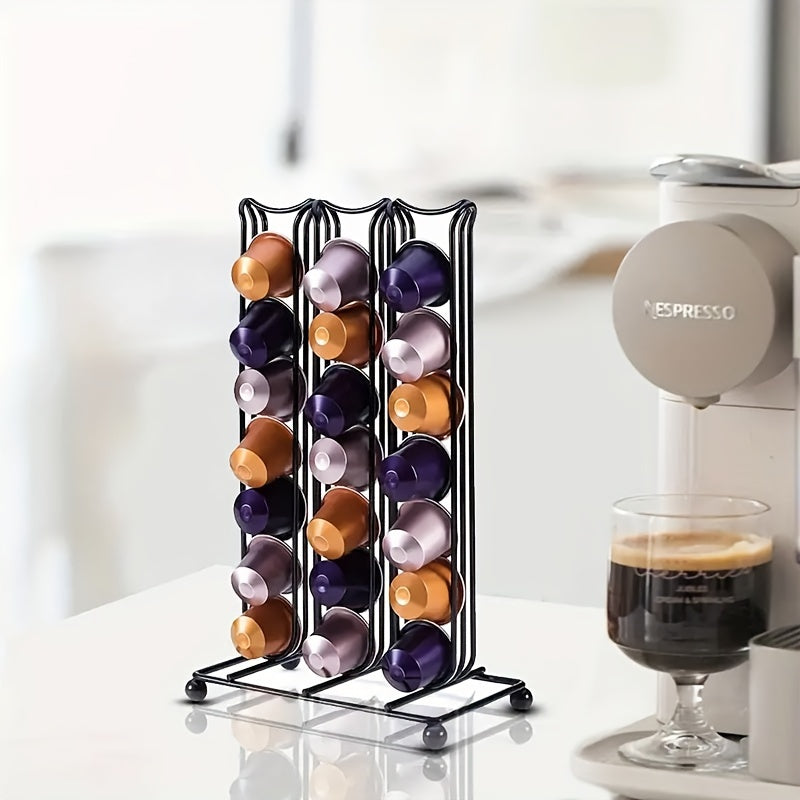 The 1-piece Creative Assembly Coffee Capsule Holder stores up to 42 Nespresso Capsules.