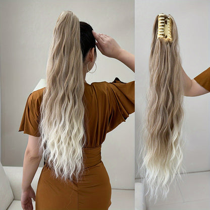 YUSULAXI Women's 24-Inch Long Wavy Drawstring Ponytail Extension made of synthetic high temperature fiber for daily use.