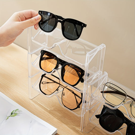 Clear Plastic Stackable Eyeglasses Display Stand, 2-Pack, Transparent Acrylic Glasses Organizer for Desk and Counter