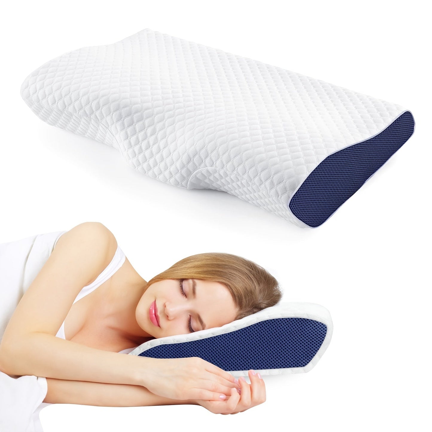 Memory Foam Pillow Contoured for Neck and Back Support - Enhances Sleep Quality for Side, Back, and Stomach Sleepers