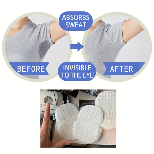 Disposable underarm sweat pads with adhesive stickers, 50-pack for men and women, sweat and stain prevention.