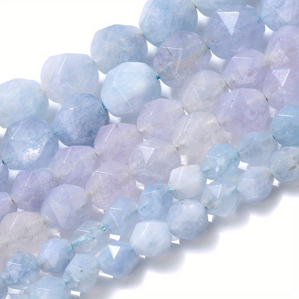 6/8/10mm Faceted Natural Aquamarine Stone Beads for DIY Bracelet and Necklace Making - Loose Spacer Beads for Jewelry Accessories