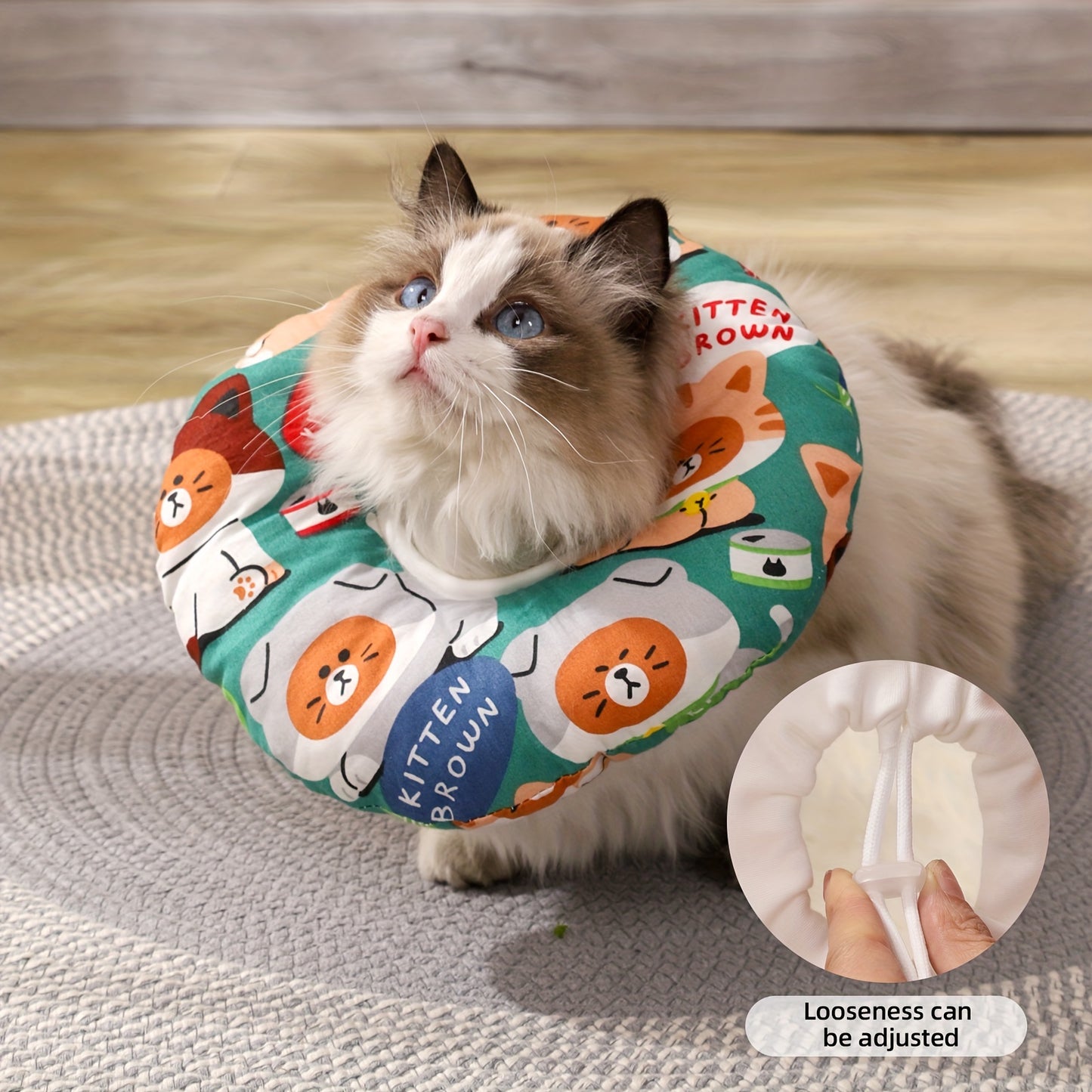 ITANDME Soft Recovery Collar for Cats & Small Dogs - Adjustable Elizabethan Neck Cone with Cartoon Design for Post-Surgery Comfort.