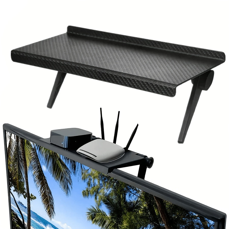 TV Top Shelf Platform for PC Monitor, Streaming Devices & Speakers - Made of Sturdy ABS Material with Painted Finish, Requires No Electricity, Ideal for Organizing Media Boxes, Routers, and Desktop Computer Monitors on Your Desk.