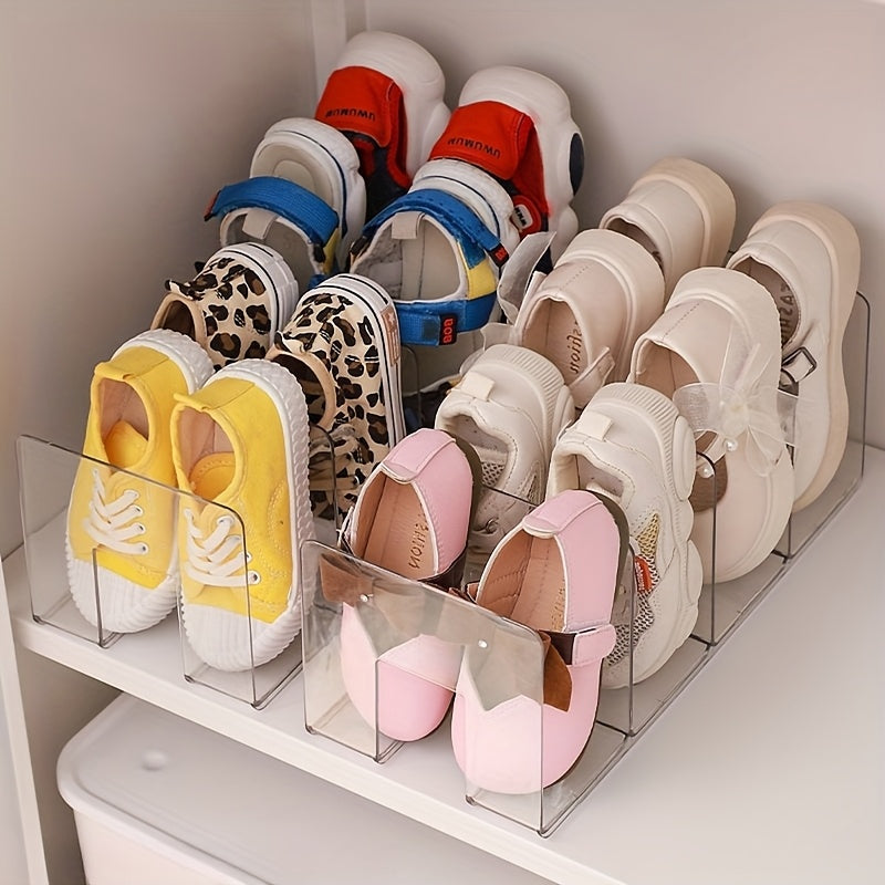 Acrylic Shoe Organizer with 4 Section Shoe Rack for Baby and Children's Shoes. No Wood or Power Required, Floor-Mounted for Versatile Home Entryway Storage.