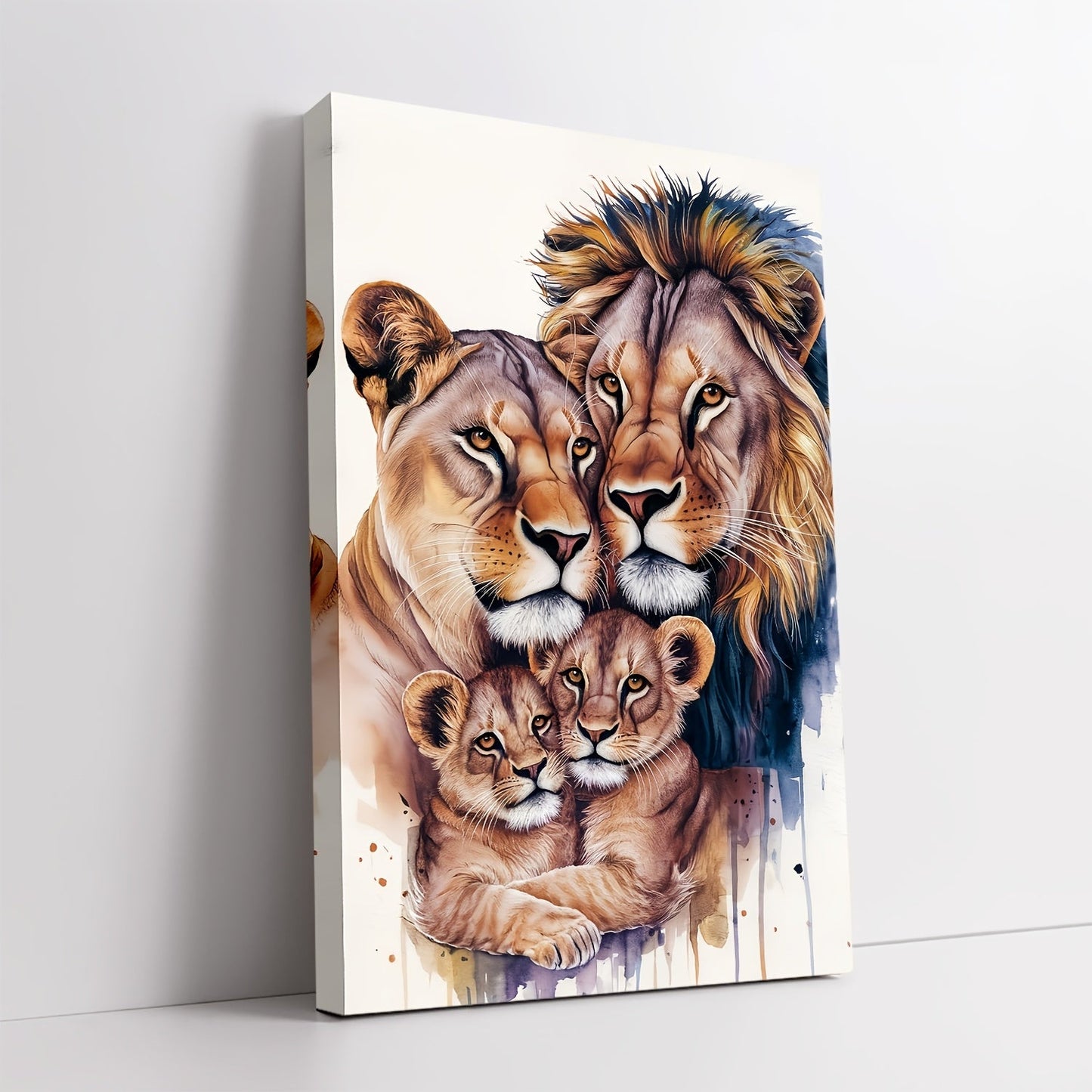 Lion Family Canvas Wall Art - 3.81cm Thick Framed, Ideal for Enhancing Bedroom & Living Room Décor, Thoughtful Gift Option