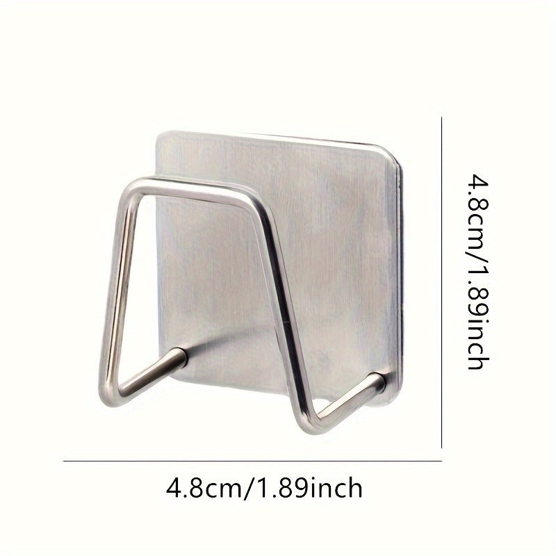 Wall-mounted Stainless Steel Sponge Shelf for Kitchen, 2 Pieces Set. Features Non-perforated design for Sink Drain Storage of Steel Wool Balls and Rags.