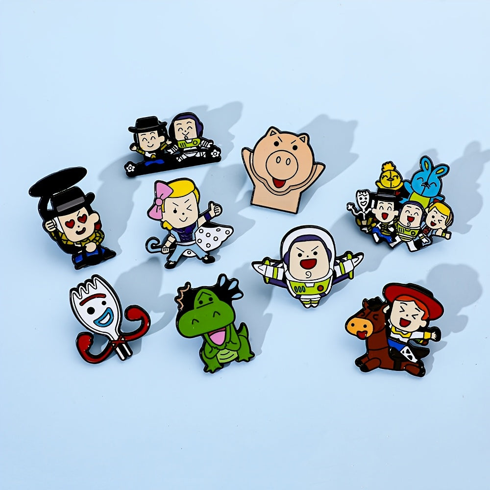 Set of 10 adorable cartoon animal enamel pins featuring Lots-o'-Huggin' Bear and friends. Made of zinc alloy metal, perfect for decorating backpacks and apparel. Ideal gift for friends.