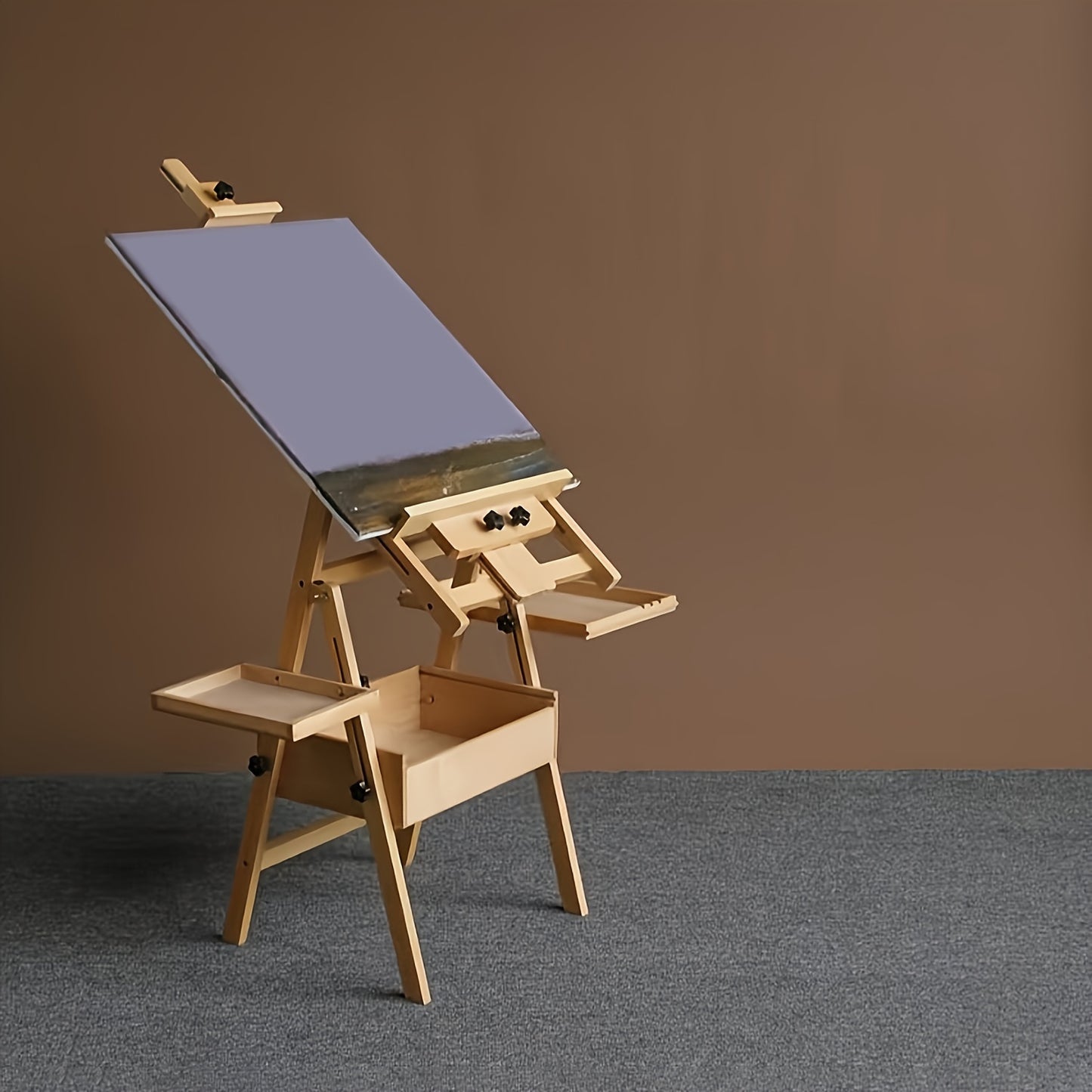 1pc Foldable Beechwood Easel with Double Tray for Artists, Home Studio & Modern Spaces