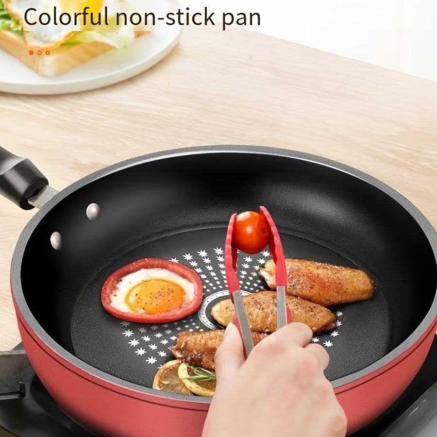 Small, flat bottom 24cm skillet made of non-stick cast iron with lid. This dual-use pan is perfect for cooking pancakes and more, designed to be used on both induction and gas stoves for a smokeless cooking experience.