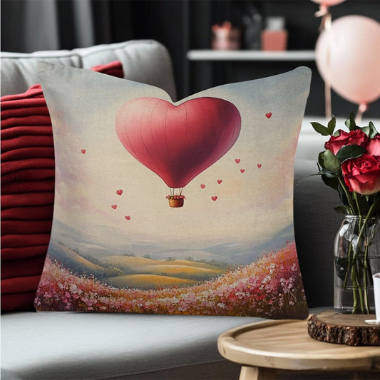 Vintage heart-shaped balloon design square cushion cover, measuring 45.72x45.72cm. Made of durable polyester fabric, this cushion cover is machine washable with a convenient zipper closure. Provides all-season comfort, perfect for back sleepers. Ideal