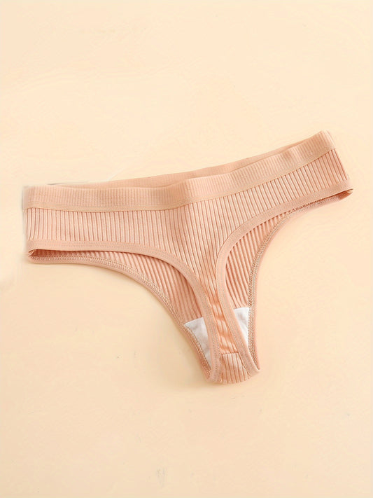 6-Pack of comfortable seamless cotton thongs for women, v-string style with low waist, solid color, simple design, and non-see-through fabric.