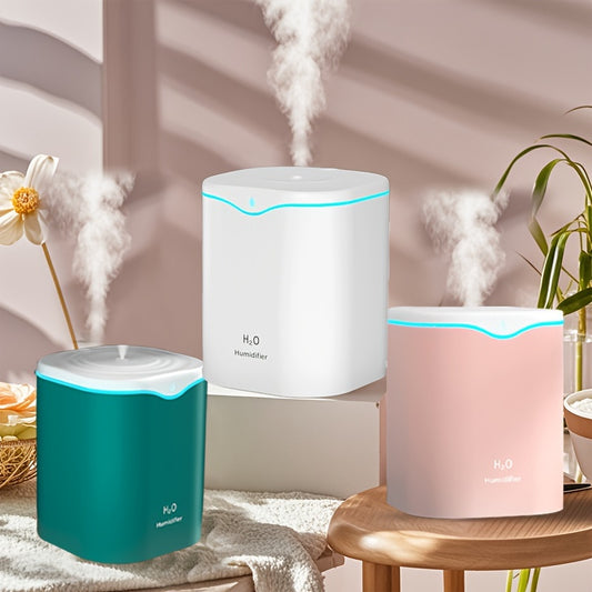 2000ml USB air purifier humidifier with single nozzle, cool mist, colorful night light, ideal for all rooms.