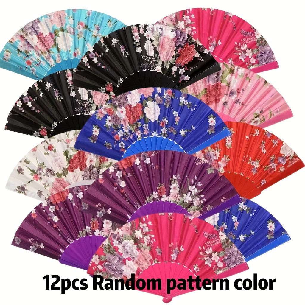 Silk fabric foldable fan for women - suitable for dancing, gifting, square dancing, or as an antique fan - made of high-quality plastic material.