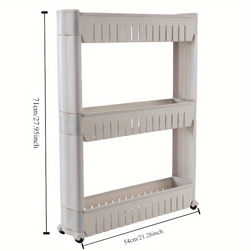 1pc Super Narrow 3-Layer Refrigerator Edge Gap Organizer Cabinet for Bathroom and Living Room Storage, Free-standing Trolley Cart