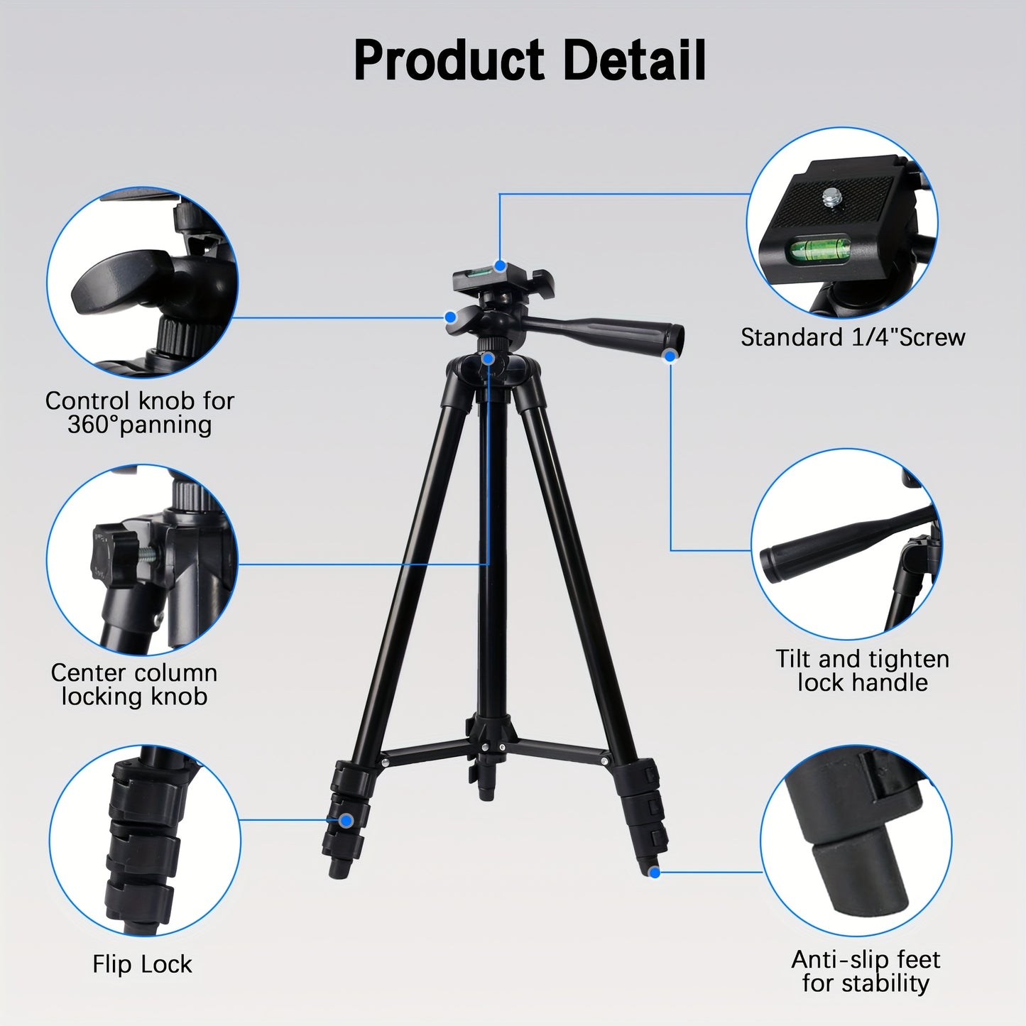 UEGOGO Aluminum Alloy Tripod with Gimbal Head, 132.08cm Lightweight, with Phone Holder, for Selfies, Video Recording, Vlogging, Live Streaming, Carry Bag