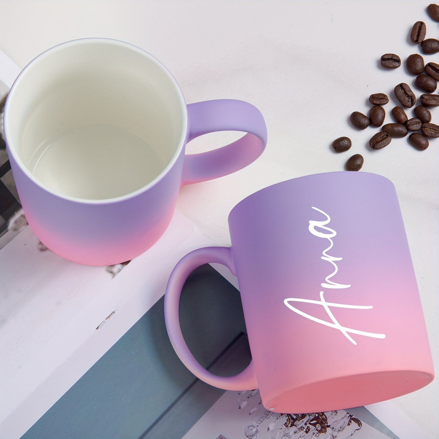 Custom 11oz ceramic coffee mug with personalized name, dishwasher and microwave safe. Perfect for drinks and gifting on birthdays or Valentine's Day for family, friends, and coworkers.