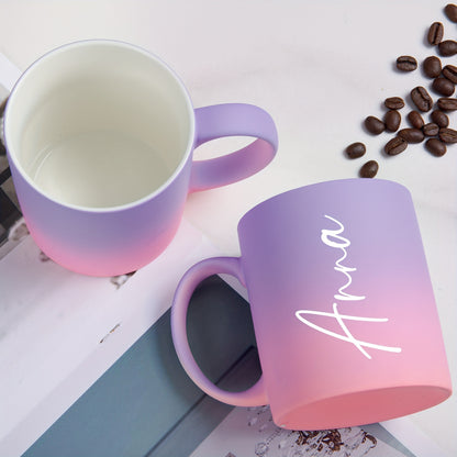 Custom 11oz ceramic coffee mug with personalized name, dishwasher and microwave safe. Perfect for drinks and gifting on birthdays or Valentine's Day for family, friends, and coworkers.