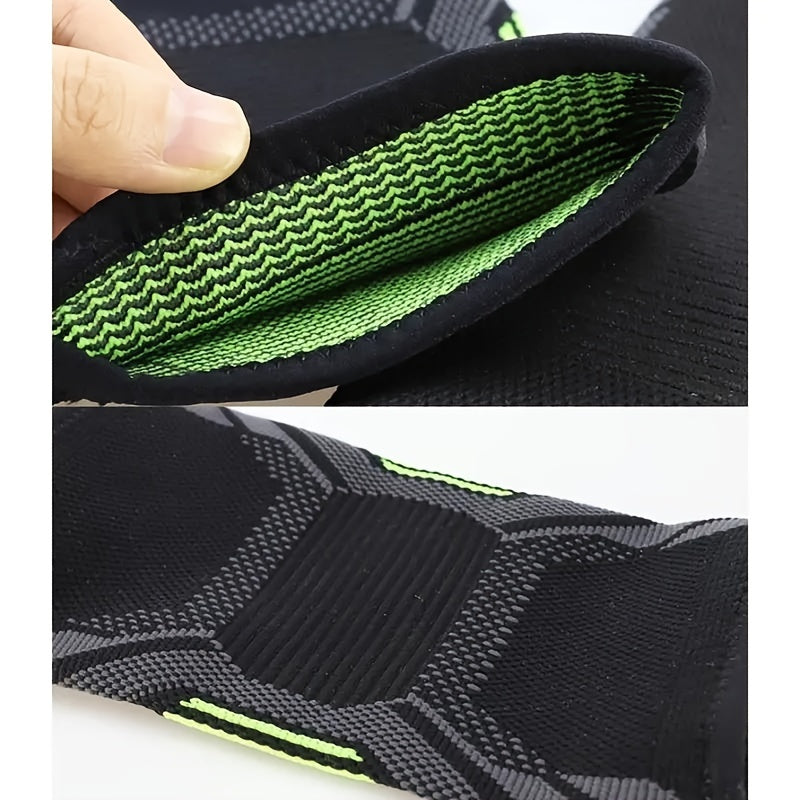 Sports knee pads with adjustable, breathable support and fixed pressure patellar strap.