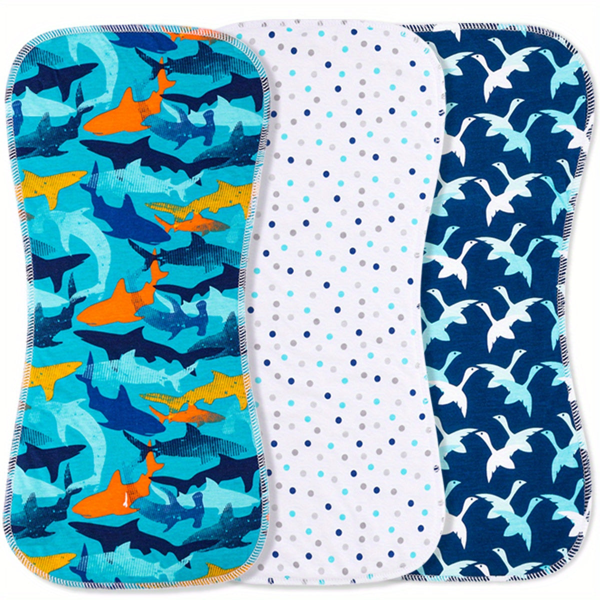 Set of 3 cotton burp cloths for baby boys, designed for extra absorbency and softness. Perfect for newborns, these large-sized cloths are great for catching spit up and keeping baby clean.