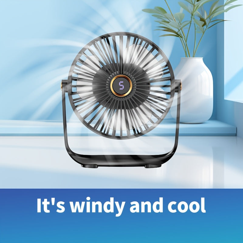 The Jkuoo Portable Desktop Fan is equipped with a 360° rotation feature for maximum coverage. Its quiet brushless motor ensures peaceful operation, while the 5-speed adjustable settings allow for personalized comfort. The fan also includes a convenient