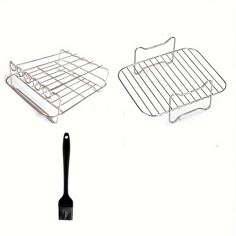 Accessory kit for the Ninja Foodi AF500UK includes a 304 stainless steel grill and steamer rack, an oven skewer stand, and an extra-large air fryer holder with 5 skewers.