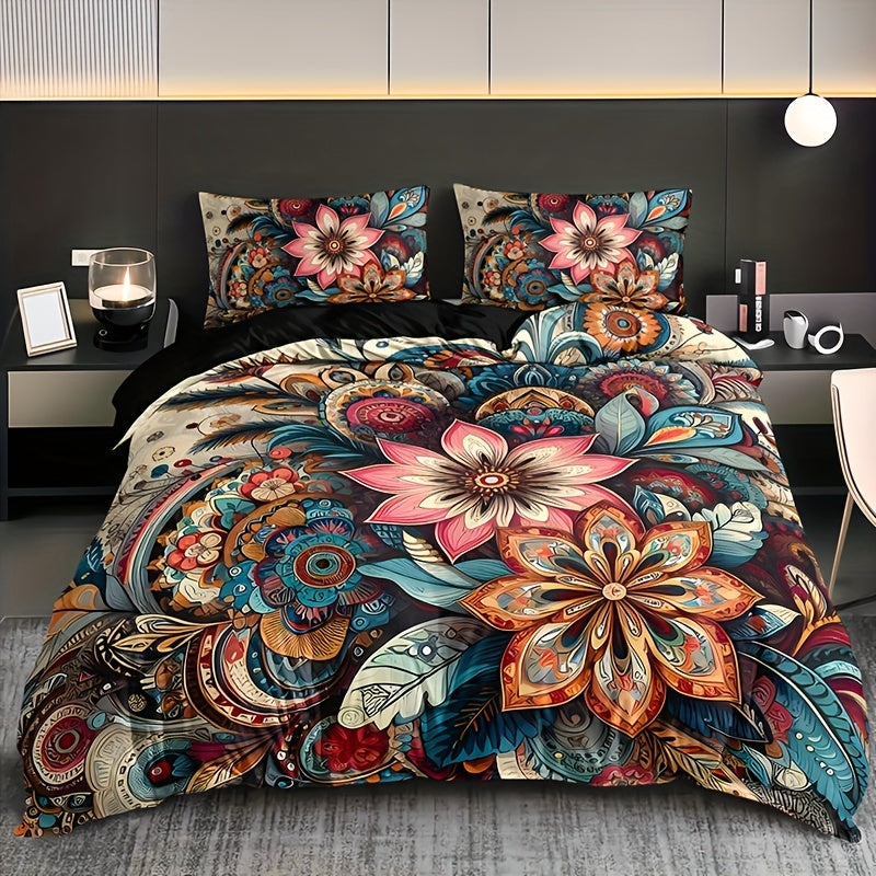 3-piece Bohemian Mandala Floral Bedding Set includes 1 duvet cover and 2 pillow cases. Pillow inserts not included. Perfect for a Christmas present.