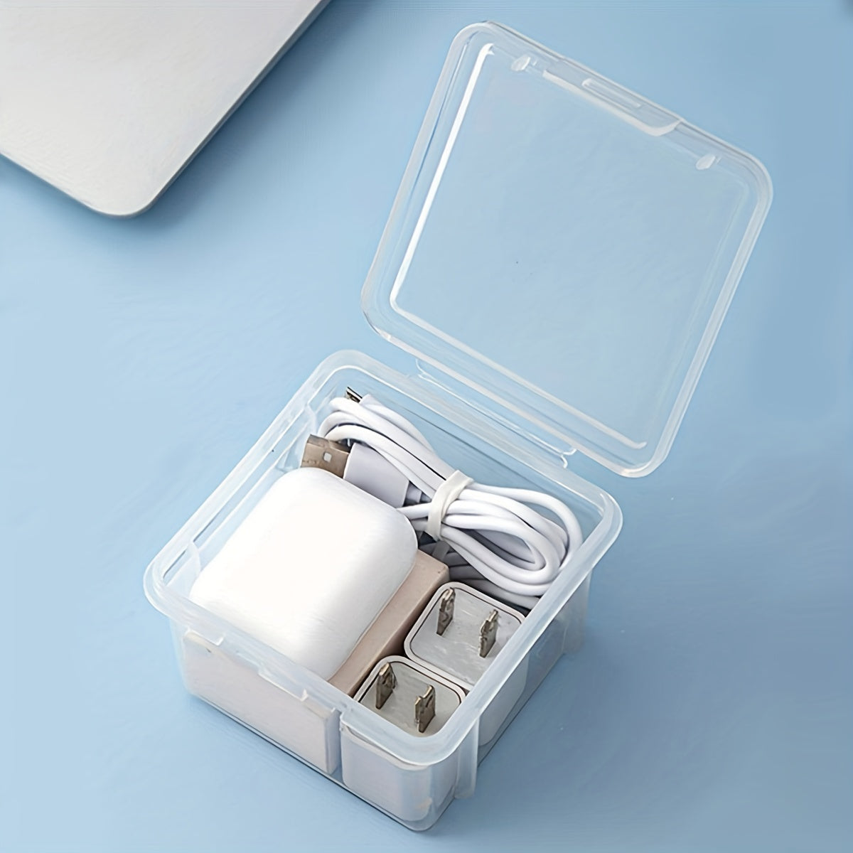 1pc Data Cable Storage Box with cover, ideal for storing phone charger, USB, and other accessories in kitchen, bathroom, or bedroom to save space.