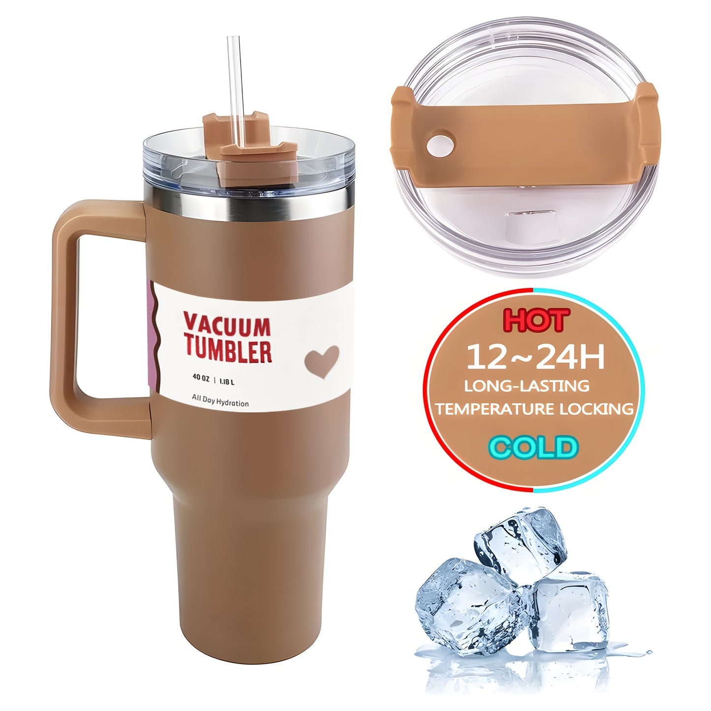 Stainless steel tumbler with lid, straw, and double wall insulation. Ideal for iced tea, coffee, and smoothies. Great gift for any occasion.