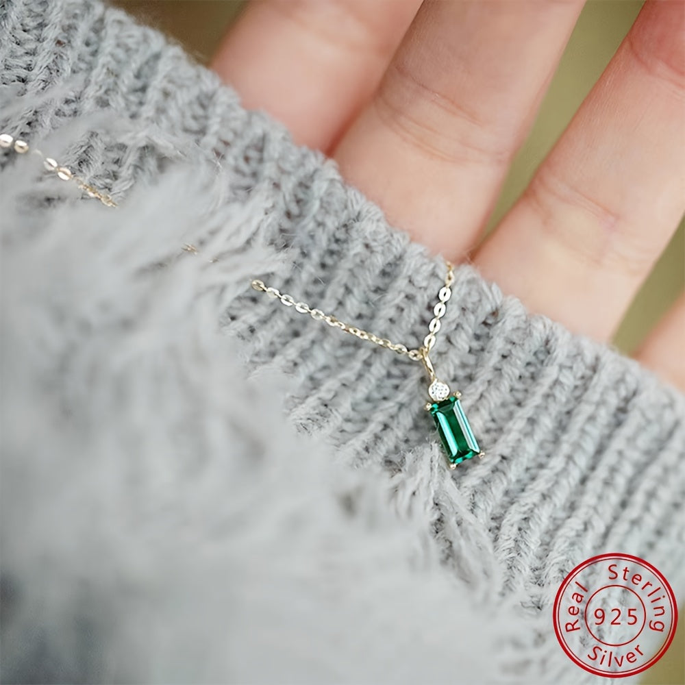 Green Zirconia Pendant Necklace in 925 Sterling Silver for Women, Perfect for Mother's Day or Anniversary Gift.