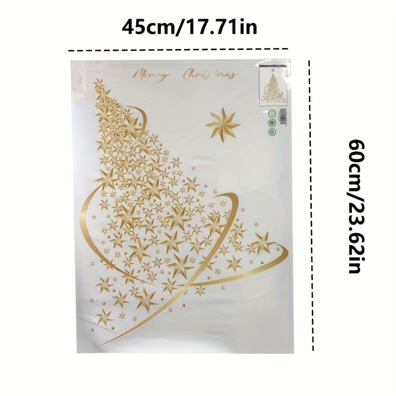 Shimmering Gold Christmas Tree Window Clings - Simple Peel & Stick, Reusable Decals for Glass Doors and Walls, Classic Home Decor