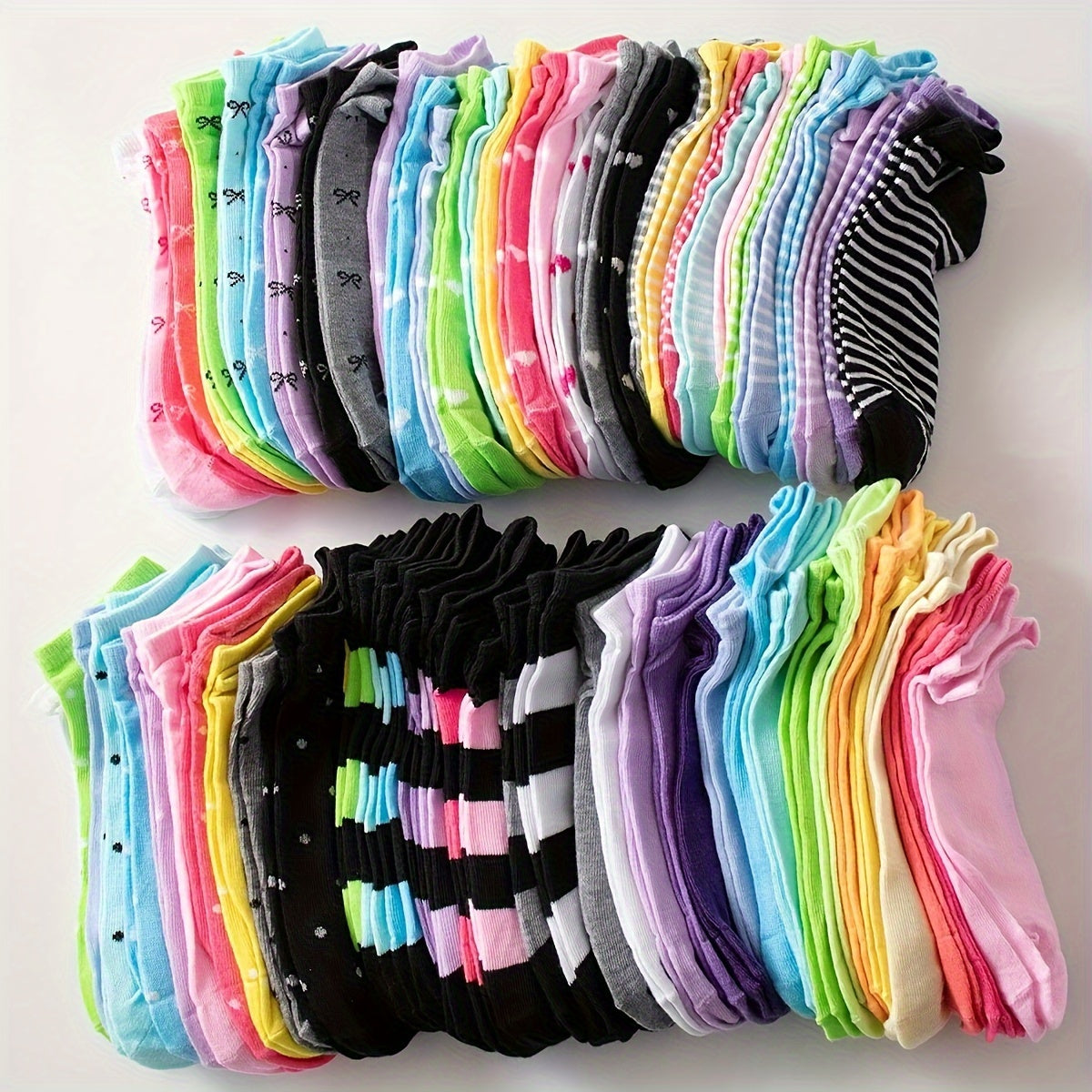 50 pairs of candy-colored low cut ankle socks, soft and comfortable, for women.