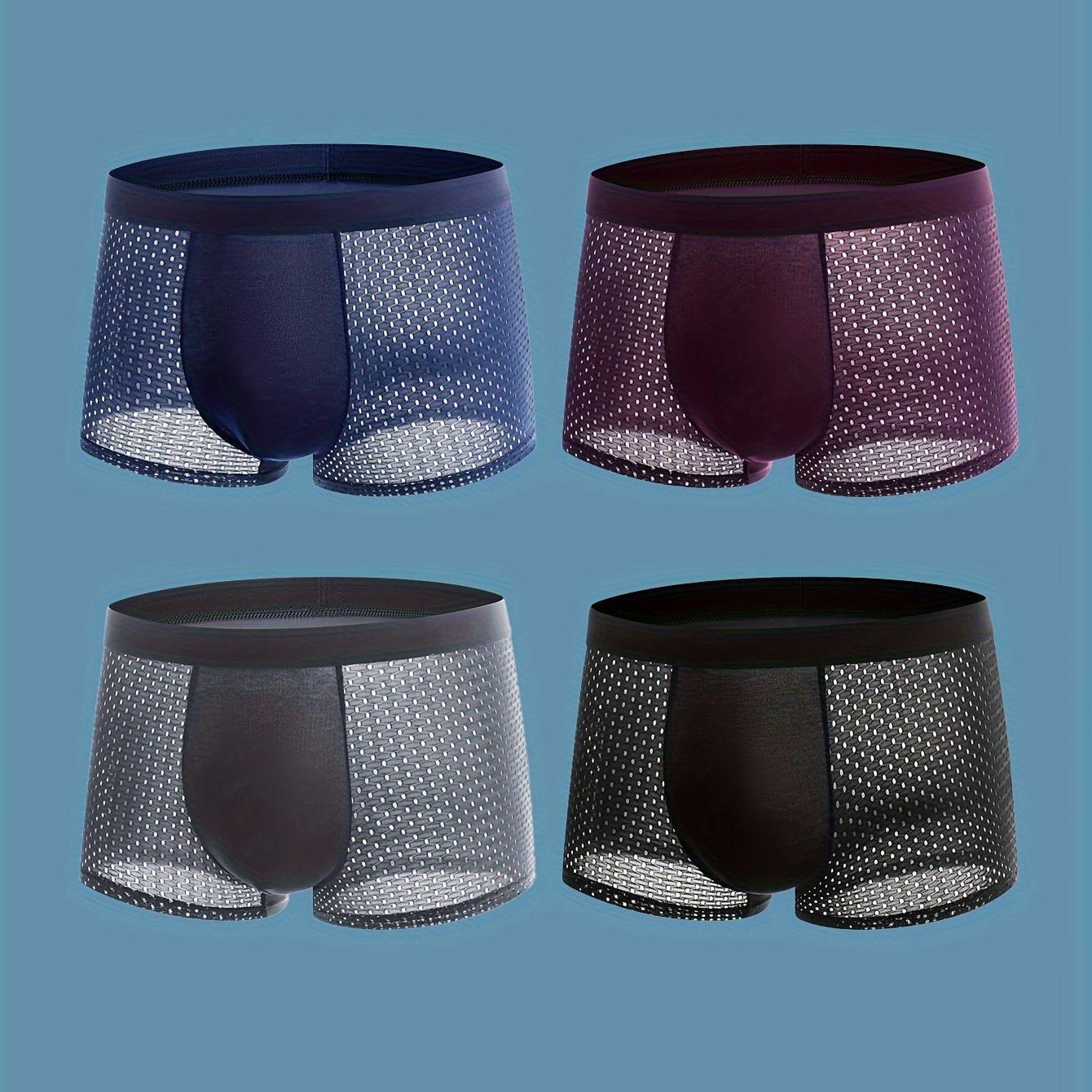 Set of 4 men's breathable mesh boxer shorts.