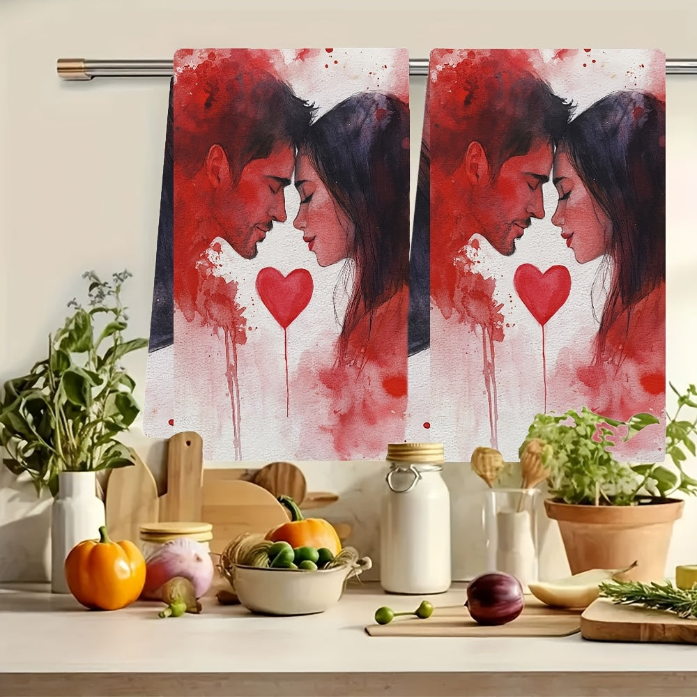 Two ultra-soft kitchen towels featuring an XOXO design, perfect for Valentine's Day. These highly absorbent dish and hand towels are ideal for holiday decoration. They are machine washable and measure 40.64x60.96 cm.